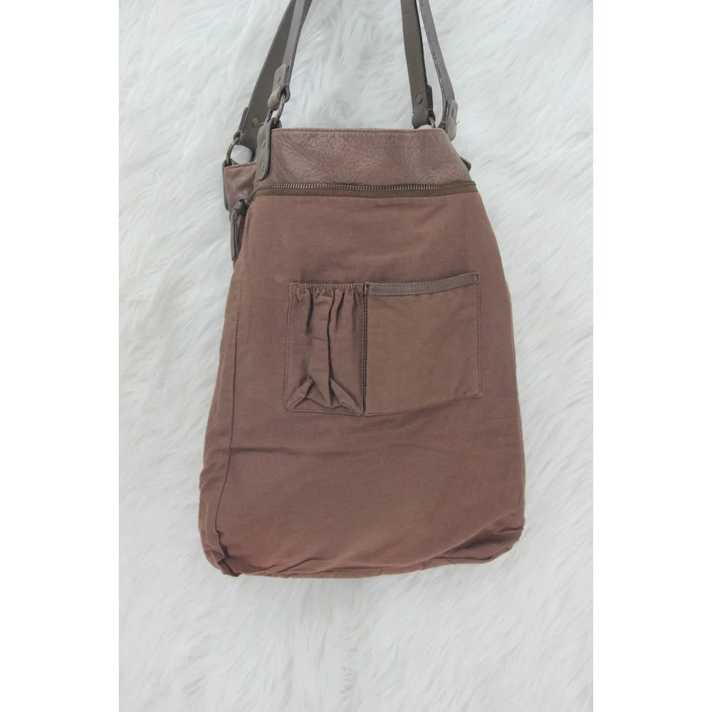 J Jill brown Leather satchel tote bag purse unstructured zip large front pocket
